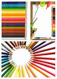 colorful pencils and office supplies collage