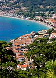 Adriatic town of Baska vertical aerial view
