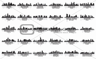 Incredible set of USA city skyline. 30 cities. 