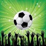 Soccer ball for football sport with fan hands silhouettes