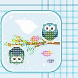 Two owls and birds on the tree. Vector
