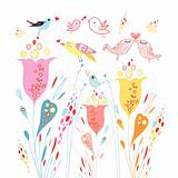 floral background with birds