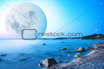abstract landscape with moon on seacost