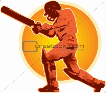 cricket player batsman batting retro