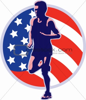 American marathon runner running retro
