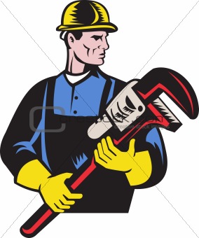 plumber repairman holding monkey wrench