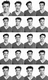 Young man face expressions composite black and white