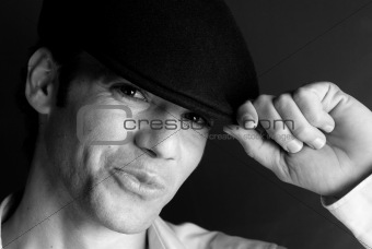 Handsome man portrait hat black and white