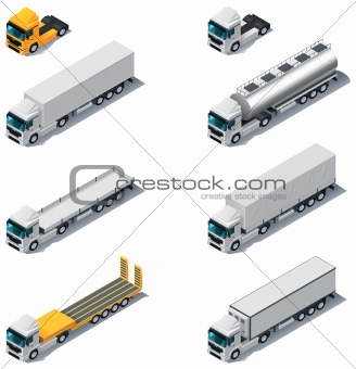 Vector isometric transport. Trucks with semi-trailers