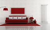 Red and white living room