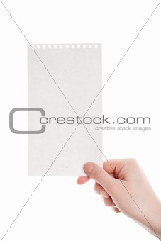 Handmade paper card in woman hand