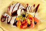 Cherry strudel with ice cream