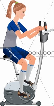 beautiful vector girl working out with stationary bicycle