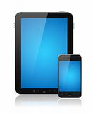 Tablet PC with Mobile Phone Isolated