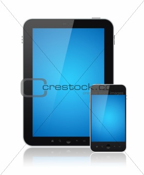 Tablet PC with Mobile Phone Isolated