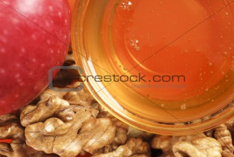Honey, walnut and red apple