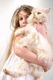 kid  with a Persian cat