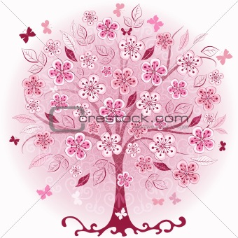 Pink decorative spring tree