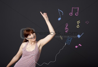 Girl dancing with musical notes