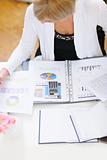 Closeup on business woman working at office table