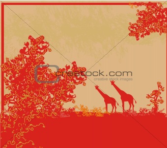 grunge background with African fauna and flora