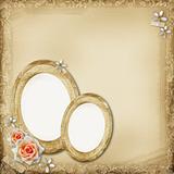 ancient photo album page background with  oval frame and rose