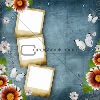 Vintage Floral design background flowers and butterflies 
