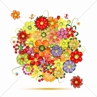 Floral bouquet. Flowers made from fruits