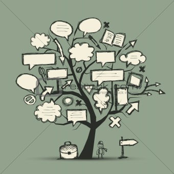 Sketch of tree with arrows and frames for your design 