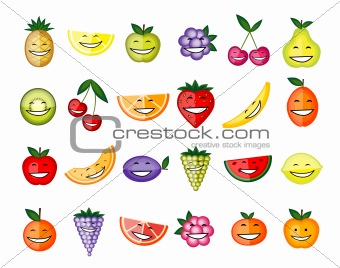 Funny fruit characters smiling for your design