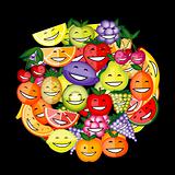 Funny fruit characters smiling together for your design