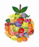 Funny fruit characters smiling together, apple shape for your design