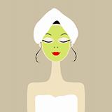 Pretty woman with cosmetic mask on face