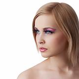beauty girl looking sideways  with full color make up