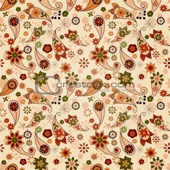 vector seamless spring  pattern with paisley elements and flower