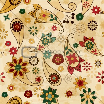 vector seamless spring  pattern, paisley elements and flowers, o