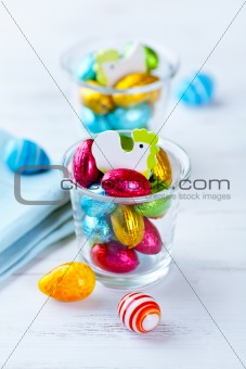 Small, foil-wrapped chocolate easter eggs