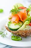 Sandwich with smoked salmon and vegetables