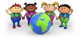 kids with globe
