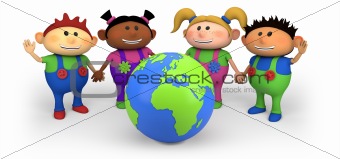 kids with globe