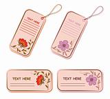 Vector set of tags and stickers with flowers.