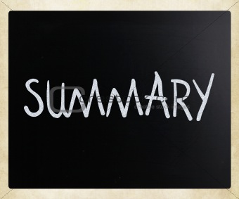 "Summary" handwritten with white chalk on a blackboard