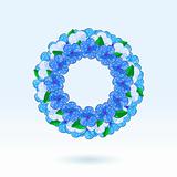 Blue Flowers in Circle. Vector Illustration of Floral Round Frame