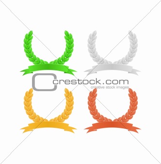 Set of Herald Laurel Wreaths in Green, Gold and Silver Colors