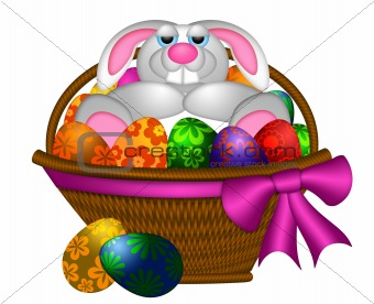 Cute Easter Bunny Rabbit Laying in Egg Basket Illustration