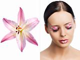 the floral makeup, she is turned of three quarters