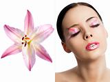 the floral makeup, she is turned of three quarters