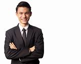 Young Asian Corporate Man Folding his Arms Over White Background