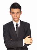 Young Asian Corporate Man with Serious Look Over White Background