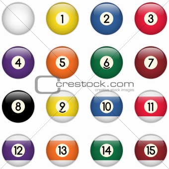 Colored Pool Balls Set from Zero to Fifteen